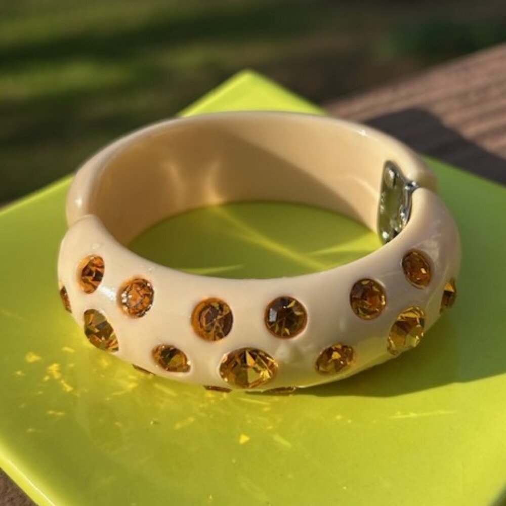 ALBERT WEISS Cream Orange Rhinestone Clamper BRACELET - Picture 4 of 9